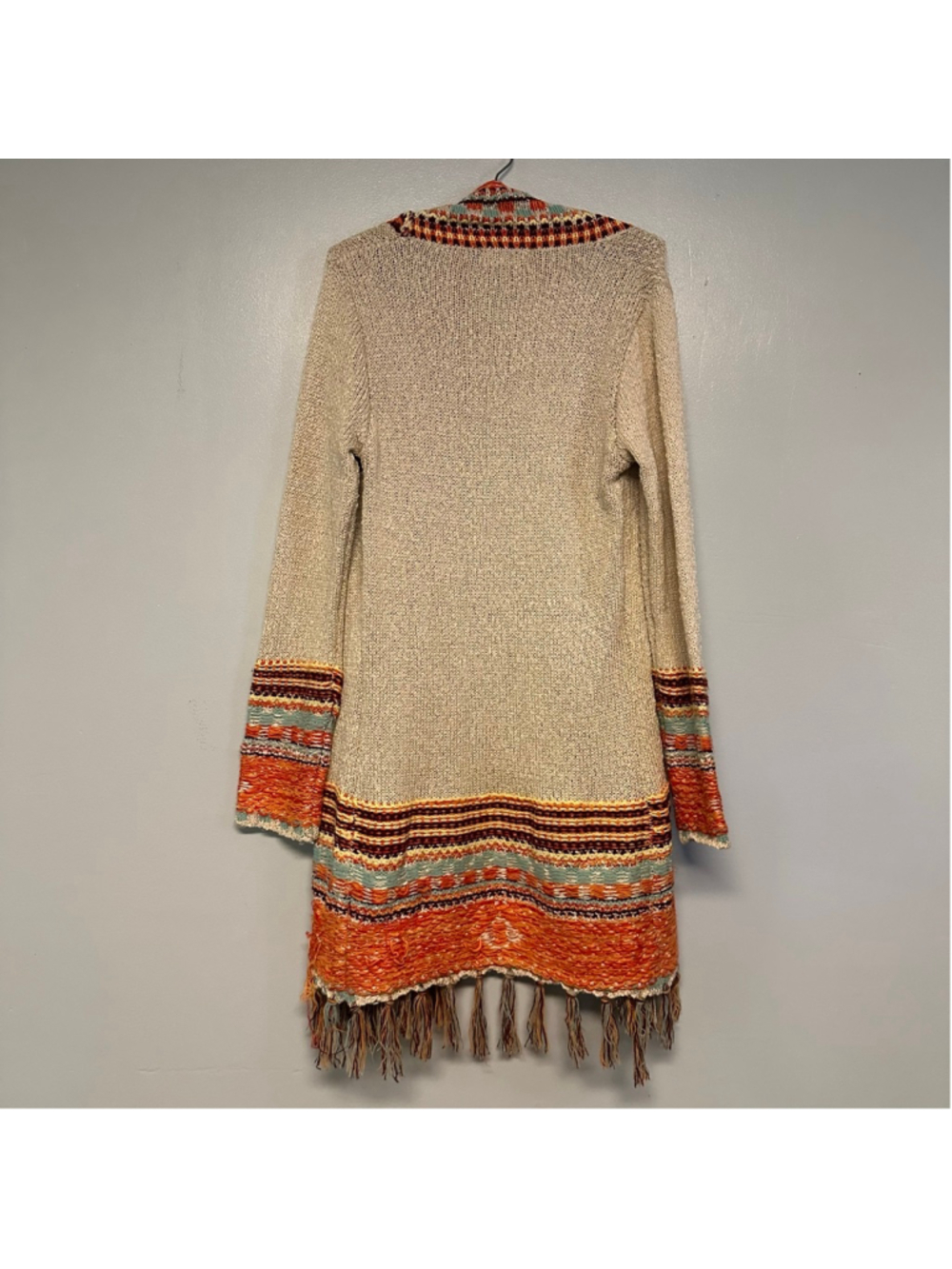 B.Original by Shoe Fly Long knit Cardigan Beige & Orange Women’s Medium Boho - Picture 3 of 11